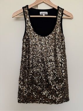 Vintage Y2K Lady von Dutch Gold Sequinned Tiunic Tank XS 90s Festive Sparkly